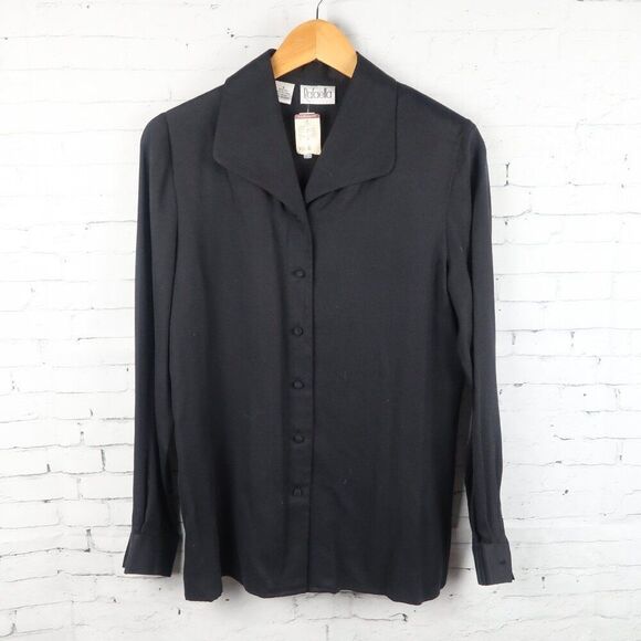 RAFAELLA BLACK SILK BUTTON DOWN TOP SIZE 6 NWT - Picture 1 of 7